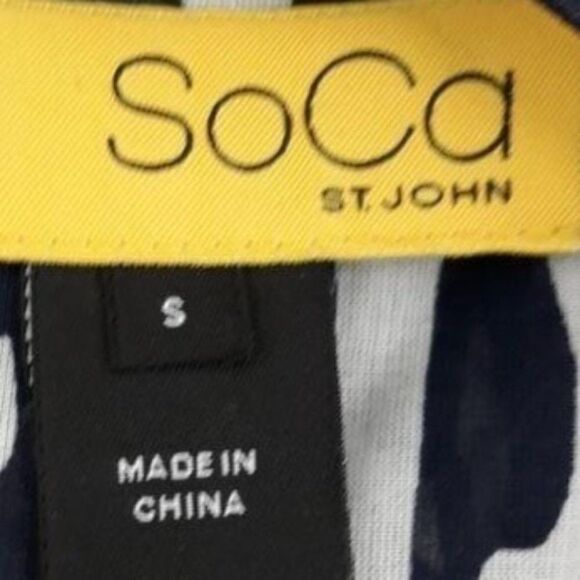 St. John SoCa Cotton Sleeveless Pleated Jewel Neck Tie Back Striped Navy Sz S - Picture 3 of 11